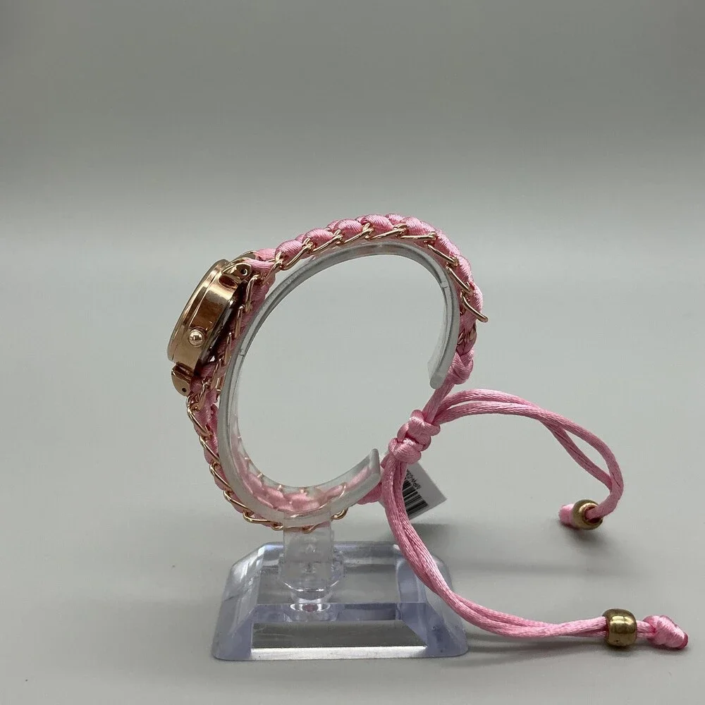 Montres Prestige Womens Watch 25mm MOP Dial Pink Woven Chain New Battery